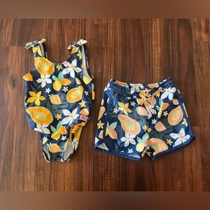 EUC Ruffle Butts Tropical Swim Suits Boy Girl Twin Matching 2T